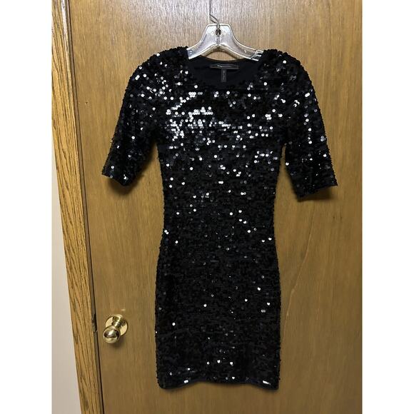 BCBG XXS BLACK SEQUIN BodyCon PARTY HOLIDAY NEW YEARS EVE DRESS Swifty Y22 - Picture 1 of 7